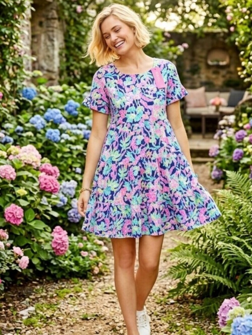 Lilly Pulitzer Jodee Dress in Oyster Bay Navy Seen and Herd, Size S
